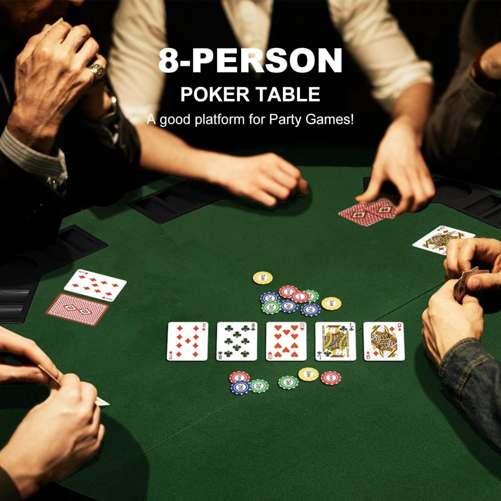 48 Inch Foldable Poker Table Top for 8 Players, Octagon Poker Table Topper with Chips Tray  Cup Holders, Professional Texas Hold’em Poker Table Mat Layout with Carrying Bag for Card Casino Games