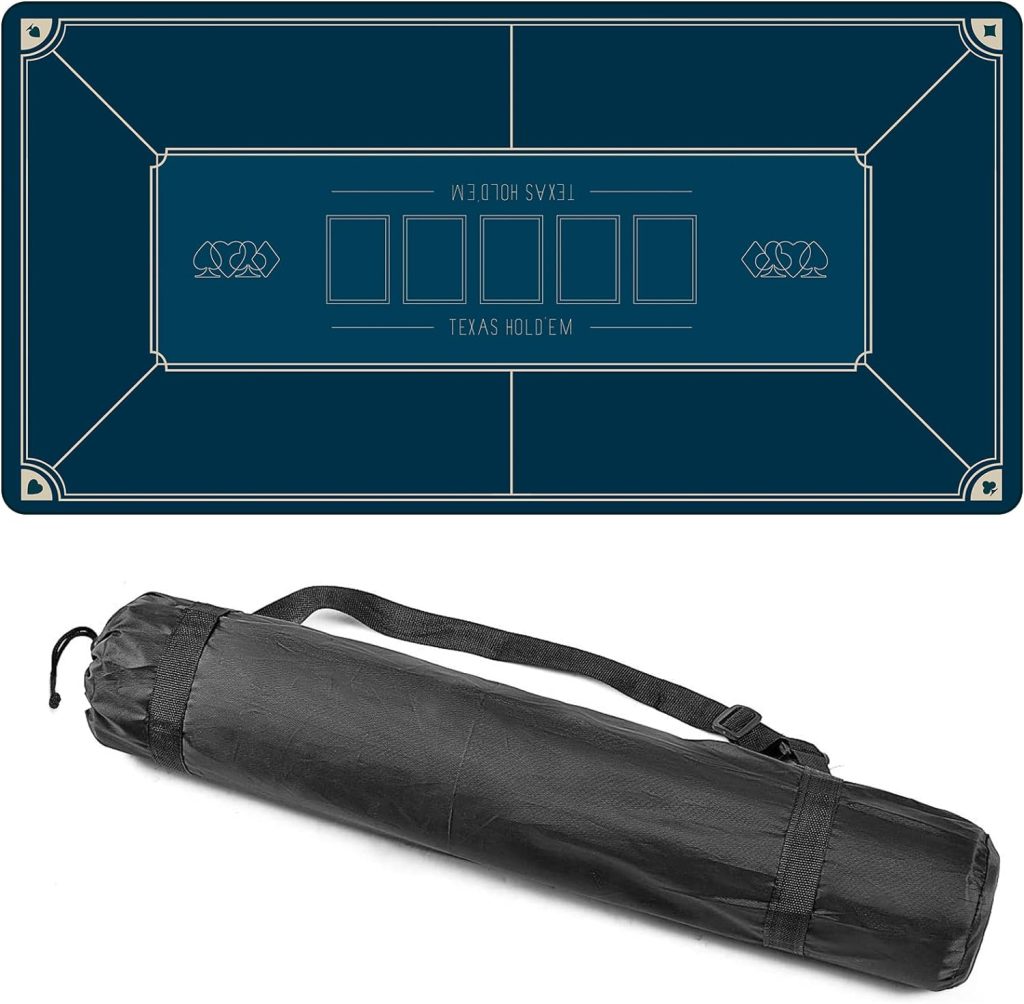 6-Player Poker Mat for Table | Foldable Texas Holdem Card Tabletop Layout | Portable Anti-Slip Rubber Board Game Mat Cloth with Carrying Bag for Poker Games, Blackjack, Casino (47 X 23Inch)