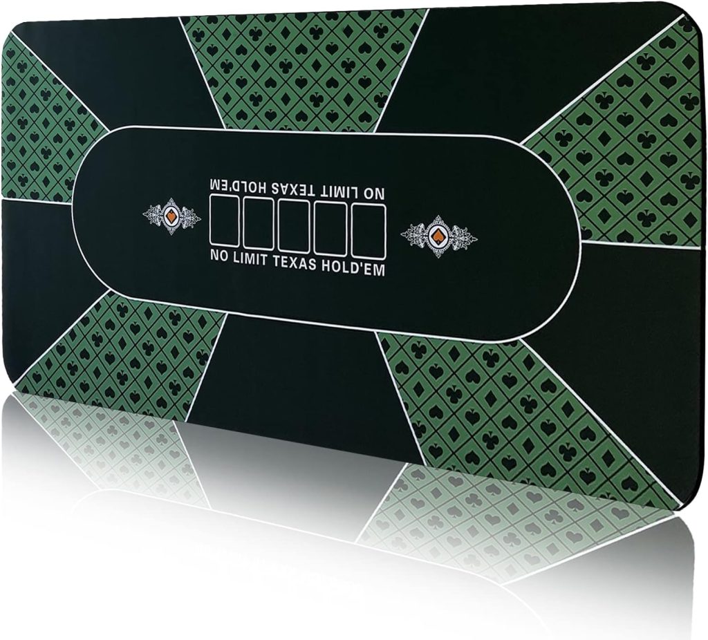 CONTINUE Poker Table Mat 8-10 Players Texas Holdem Poker Mat Professional Poker Mat Anti-Slip Rubber Poker Table Top Layout with Carrying Bag for Poker Games, Blackjack, Casino （Rectangle Green）