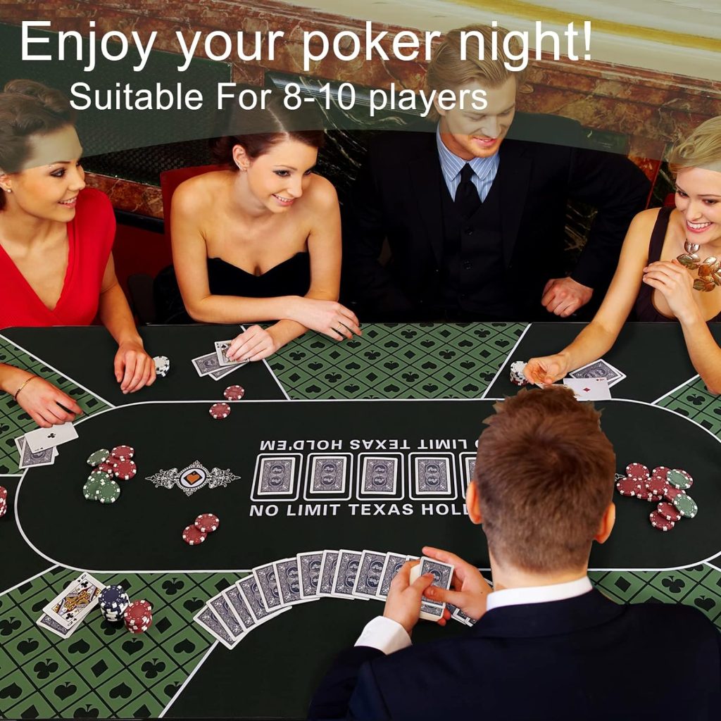 CONTINUE Poker Table Mat 8-10 Players Texas Holdem Poker Mat Professional Poker Mat Anti-Slip Rubber Poker Table Top Layout with Carrying Bag for Poker Games, Blackjack, Casino （Rectangle Green）