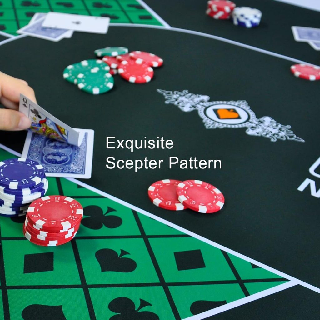 CONTINUE Poker Table Mat 8-10 Players Texas Holdem Poker Mat Professional Poker Mat Anti-Slip Rubber Poker Table Top Layout with Carrying Bag for Poker Games, Blackjack, Casino （Rectangle Green）