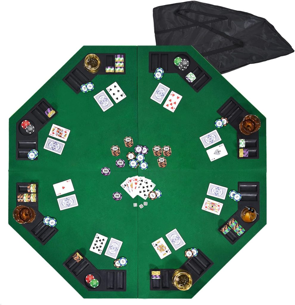 EVIEUN 48 8-Player Foldable Poker Table Top, Casino Texas Holdem Layout, Portable Anti-Slip Blackjack Poker Table Mat with Carrying Bag for Family Games Casino