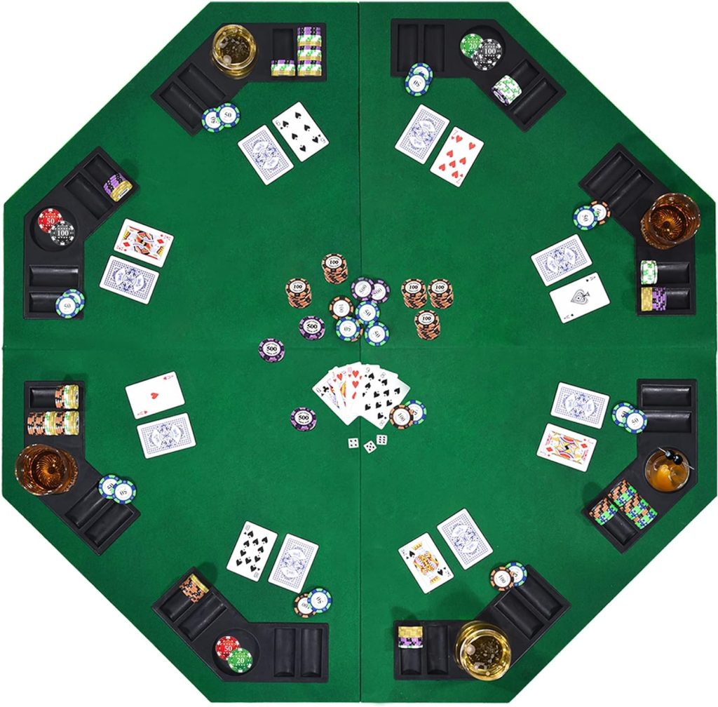 EVIEUN 48 8-Player Foldable Poker Table Top, Casino Texas Holdem Layout, Portable Anti-Slip Blackjack Poker Table Mat with Carrying Bag for Family Games Casino