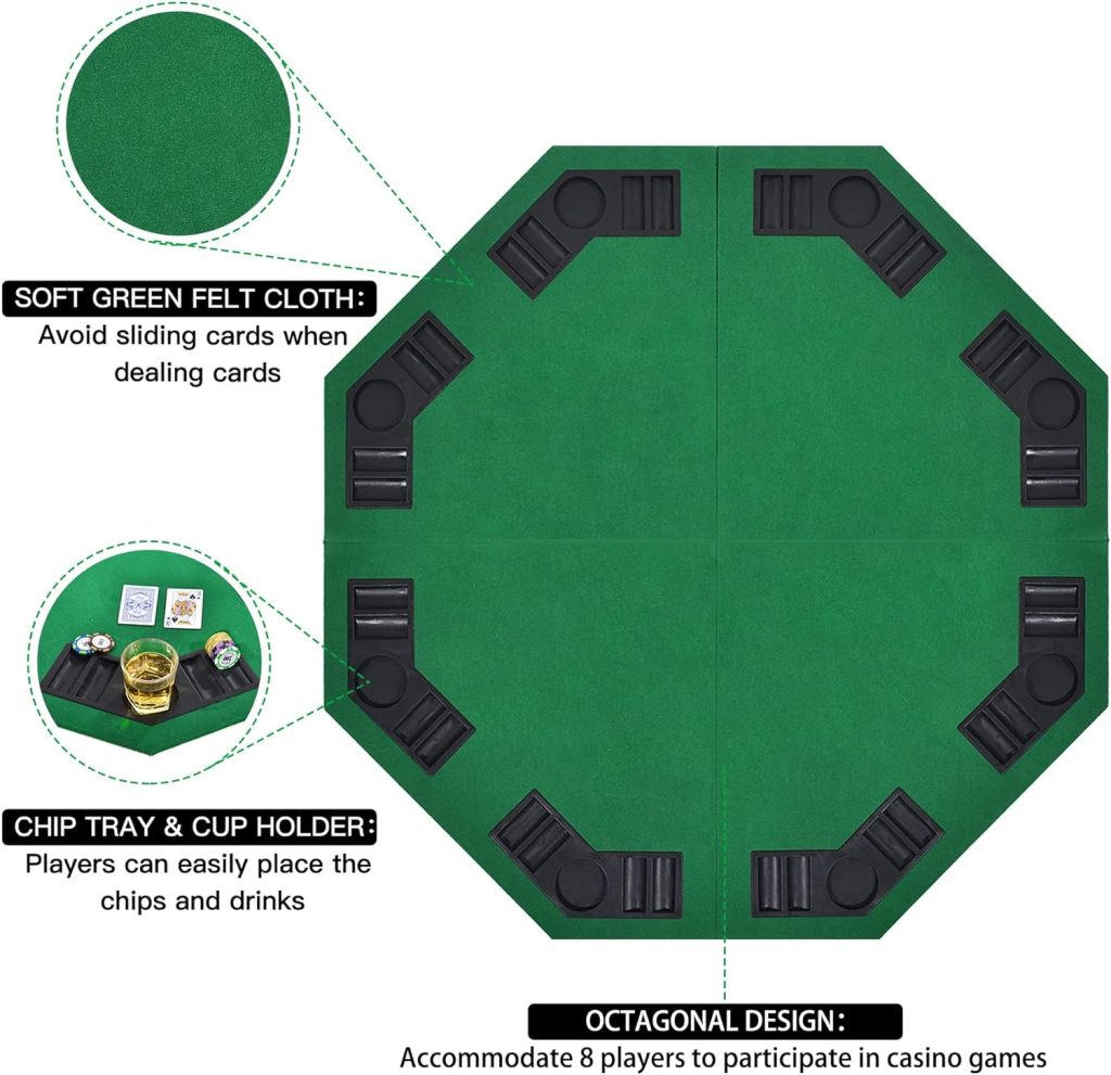 EVIEUN 48 8-Player Foldable Poker Table Top, Casino Texas Holdem Layout, Portable Anti-Slip Blackjack Poker Table Mat with Carrying Bag for Family Games Casino