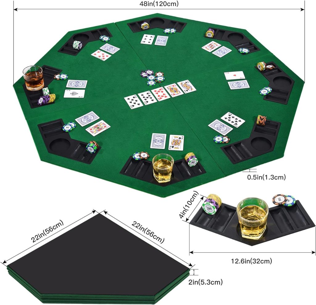EVIEUN 48 8-Player Foldable Poker Table Top, Casino Texas Holdem Layout, Portable Anti-Slip Blackjack Poker Table Mat with Carrying Bag for Family Games Casino