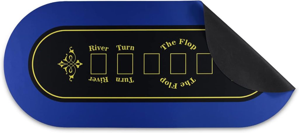 Feltectors Professional Poker Table Top Mat Blue 10 Person Casino Style Neoprene Travel Foladable Card Game Playmat Table Cover 73 Inches x 31.5 Inches