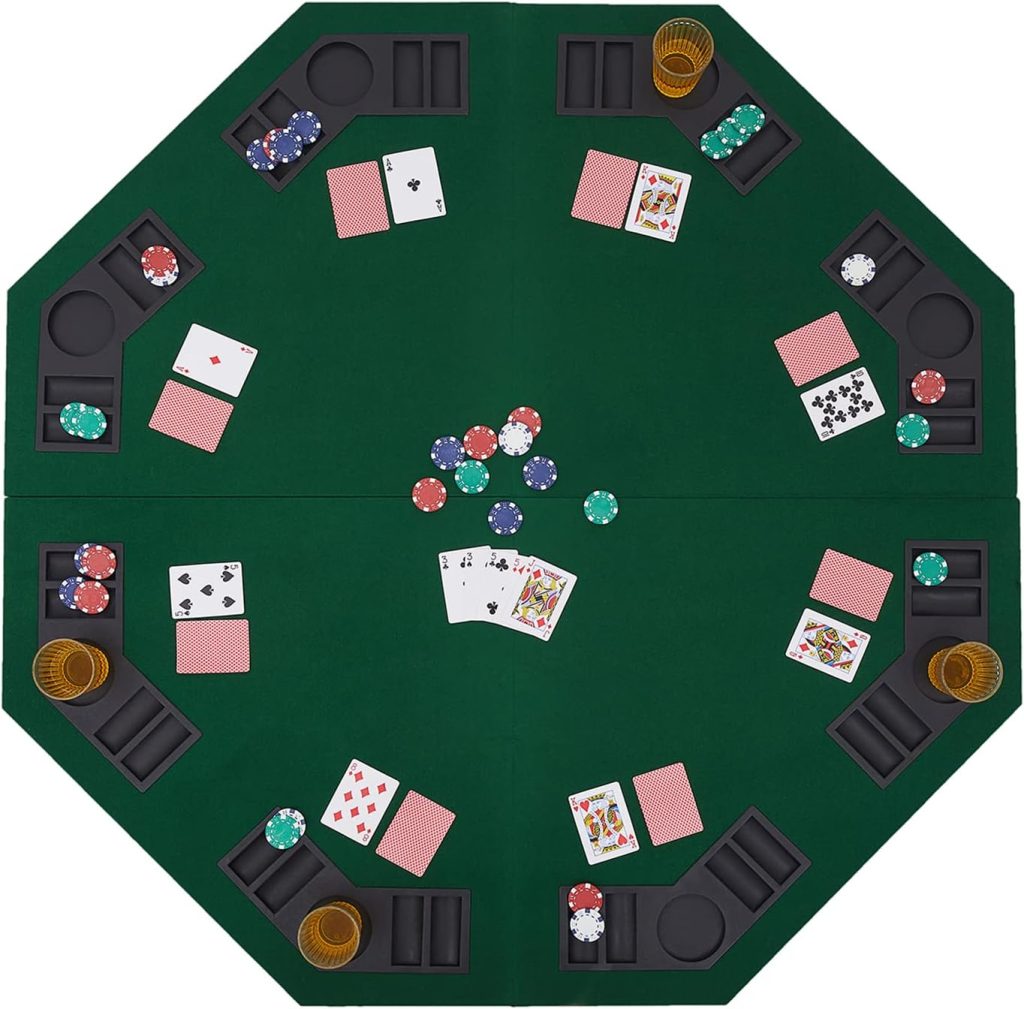 FURUISEN 48 Foldable Poker Table Top, 8-Player Texas Traveller Wood Table Top Poker Layout, Portable Anti-Slip Blackjack Poker Table Mat with Cup Holders for Family Games Casino