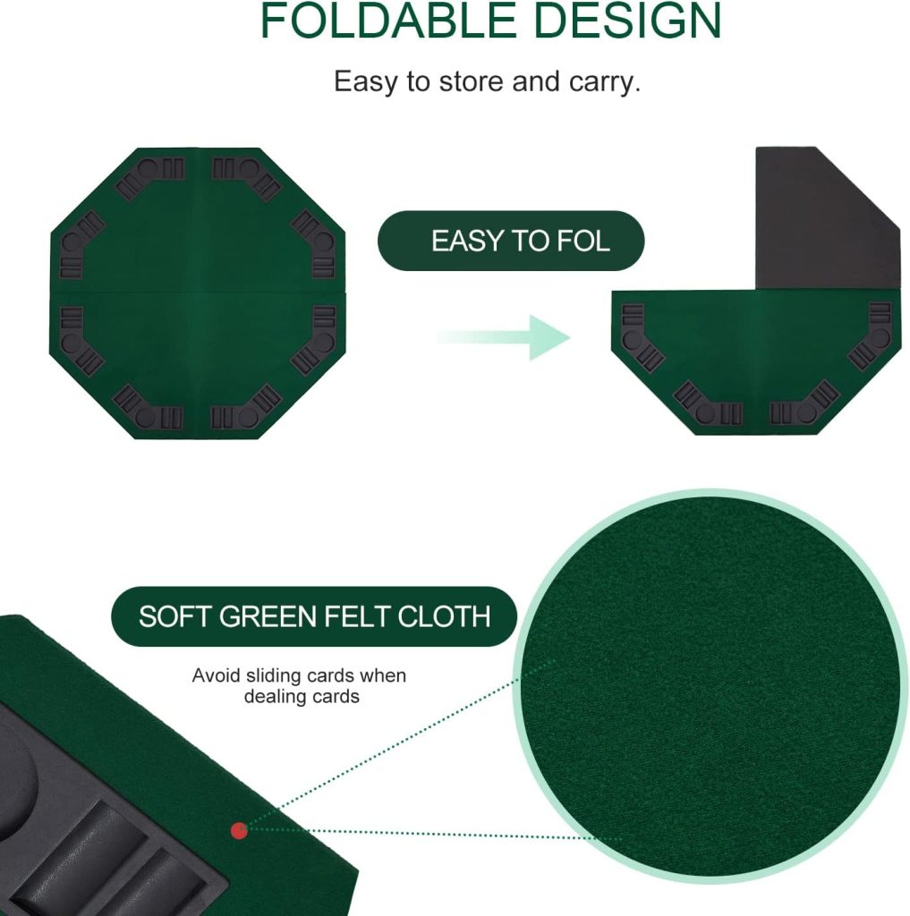 FURUISEN 48 Foldable Poker Table Top, 8-Player Texas Traveller Wood Table Top Poker Layout, Portable Anti-Slip Blackjack Poker Table Mat with Cup Holders for Family Games Casino