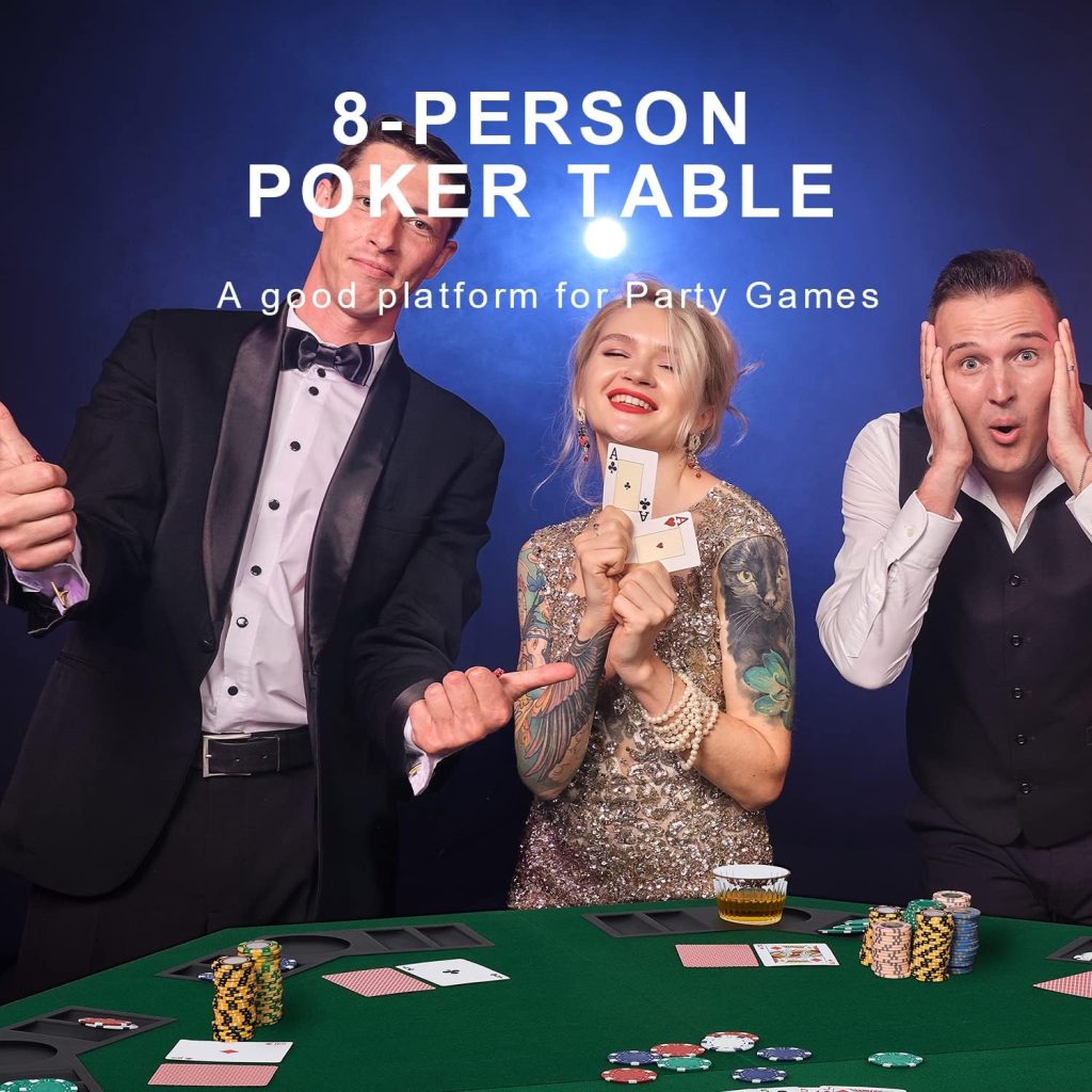 FURUISEN 48 Foldable Poker Table Top, 8-Player Texas Traveller Wood Table Top Poker Layout, Portable Anti-Slip Blackjack Poker Table Mat with Cup Holders for Family Games Casino