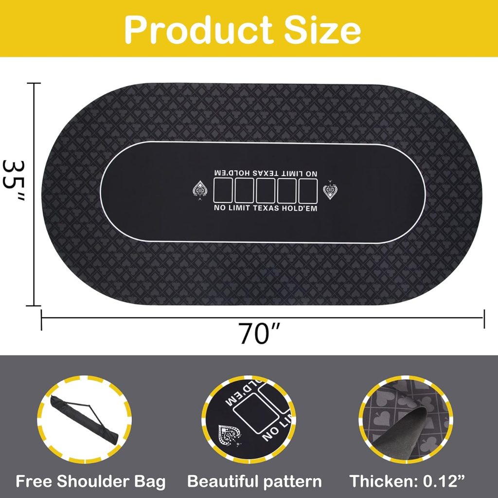 FURUISEN 70 x 35 Inch Texas Holdem Poker Mat for Table, Portable Poker Table Top with Smooth Premium Surface, Noise Reduction, and Carrying Case for Professional Poker Games Casino Games