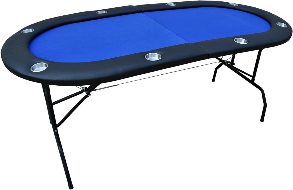 IDS Poker 73 Light Series Poker Table with Padded Rails Cup Holders Felt Foldable Legs, Blue