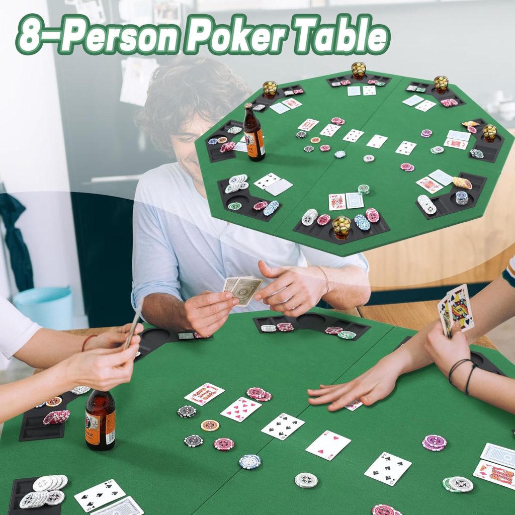 Jighaus 48 Portable Texas Holdem Poker Table Top, Foldable, Felt, 8 Player, with Chip Trays, Cup Holders, Carry Bag
