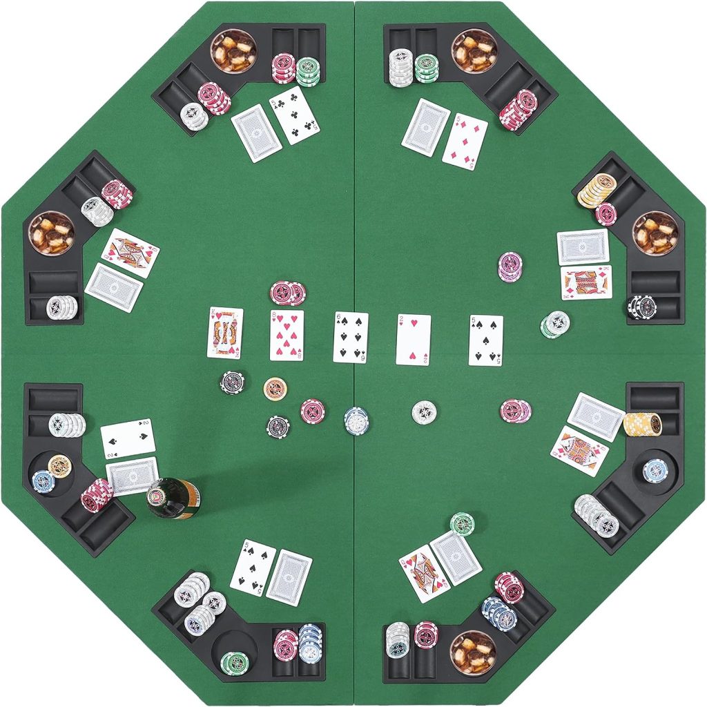 Jighaus 48 Portable Texas Holdem Poker Table Top, Foldable, Felt, 8 Player, with Chip Trays, Cup Holders, Carry Bag