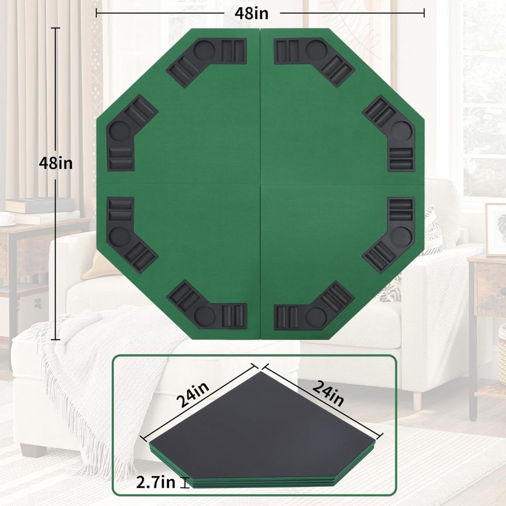 Jighaus 48 Portable Texas Holdem Poker Table Top, Foldable, Felt, 8 Player, with Chip Trays, Cup Holders, Carry Bag