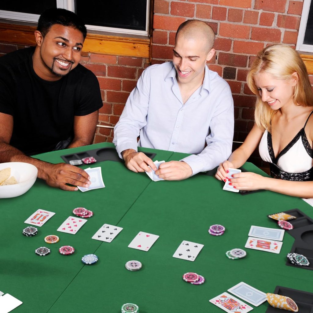 Jighaus 48 Portable Texas Holdem Poker Table Top, Foldable, Felt, 8 Player, with Chip Trays, Cup Holders, Carry Bag