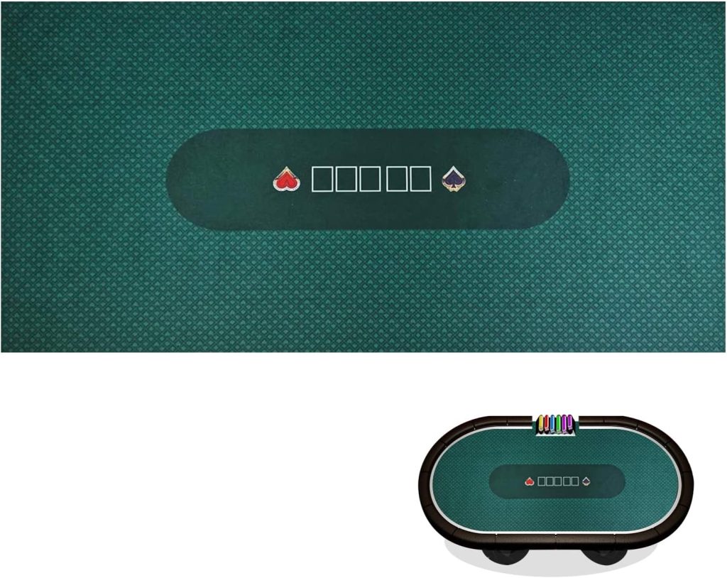 LUCKIN SPORTS 108 X 56 Inches Texas Holdem Professional 10 Players Poker and Gambling Tablecloth, 100% Durable Fabric Felt, Dustproof and Waterproof, Washable and Ironable (Green)