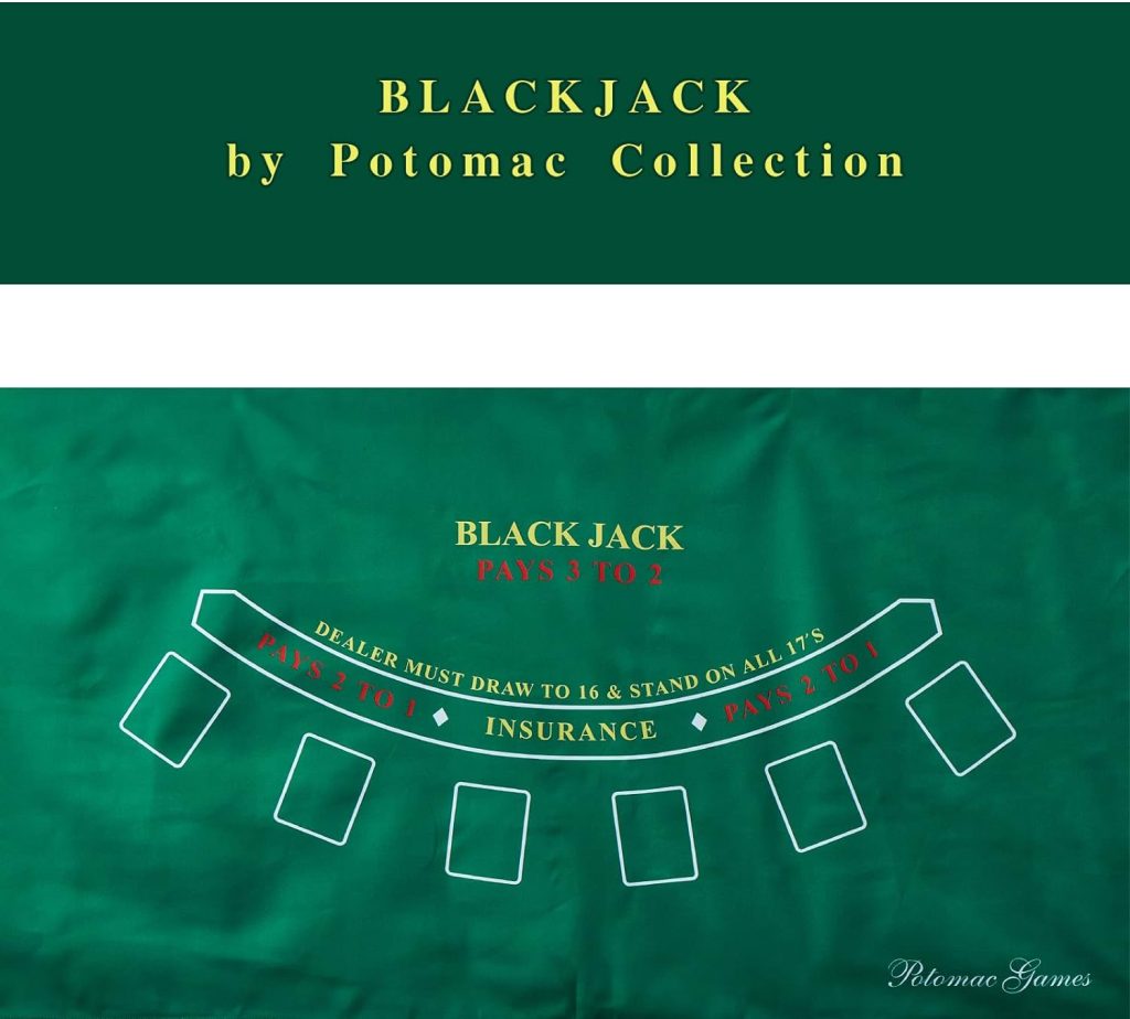 Poker Table Topper Blackjack Set – play Casino Games using the Texas Holdem Poker Set on Green Table Cloth or Black Jack Set on Green Felt Table Mat
